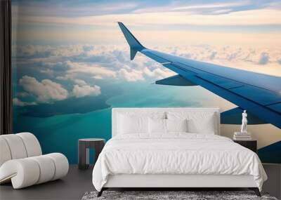 Ai generated image of airplane wing over nice view Generative AI Wall mural