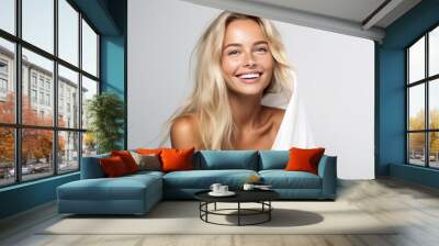 AI generated image of attractive woman face in towel Wall mural