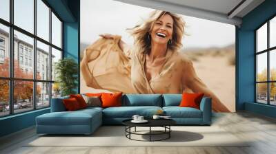 AI generated image of happy mature senior female on vacation Wall mural