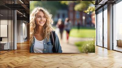 AI generated image of student girl at school campus Wall mural