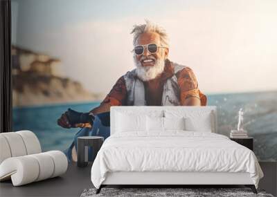 Illustration of mature senior male on jet ski Wall mural