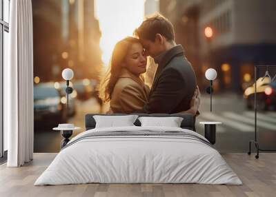 Image of young romantic couple in the city Wall mural