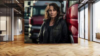 Photo of woman working as truck driver Wall mural