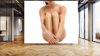 Sexy fit naked woman isolated on white Wall mural