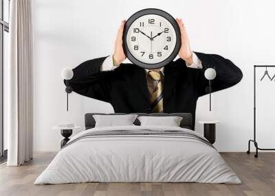 young businessman with clock over white background Wall mural