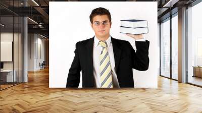 young businessman with two books over white background Wall mural