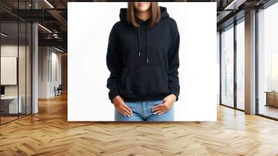 young woman in black hoodie isolated Wall mural