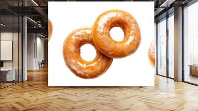 Set of Two freshly baked glazed donuts, beautifully captured isolated on a transparent background Wall mural