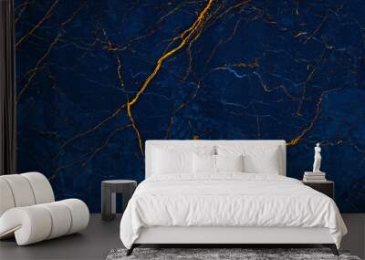 blue marble background with golden texture  Wall mural