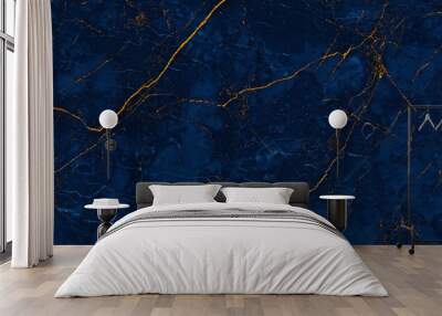 blue wall texture with golden veins. Wall mural