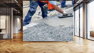 builder hand leveling concrete with trowel 2 Wall mural