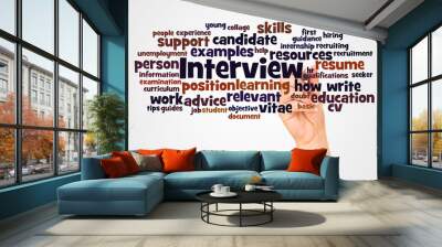 Interview curriculum vitae word cloud and hand with marker concept Wall mural