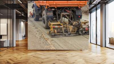 truck compacting gravel at road construction site 2 Wall mural