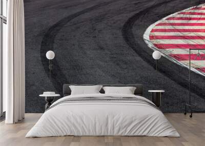 Abstract texture surface and background of car tire drift skid mark on road race track, Black tire mark on street race track, Automobile and automotive concept. Wall mural