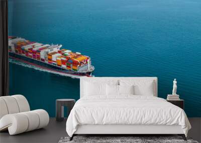 Aerial view container cargo maritime ship freight shipping by container cargo ship, Global business import export commercial trade logistic container cargo freight shipping. Wall mural