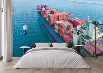 Aerial view container cargo ship, business freight shipping international by container cargo ship in the open sea. Wall mural