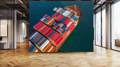 Aerial view container cargo ship, Global business industry import export commerce trade logistic and transportation international worldwide by container cargo ship boat, Freight shipping maritime. Wall mural