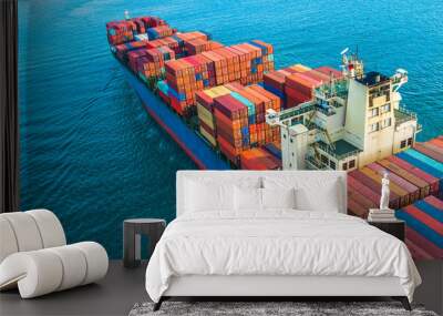 aerial view container cargo ship carrier, business logistic and transportation of international by c Wall mural