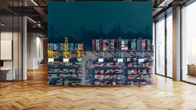 Aerial view container cargo ship maritime carrying container, Global business import export logistic freight shipping transportation international by container cargo ship, Container fright shipping. Wall mural