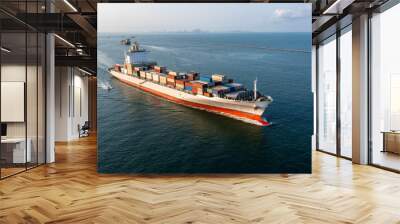 Aerial view container cargo ship maritime carrying container, Global business import export logistic freight shipping transportation international by container cargo ship, Container fright shipping. Wall mural