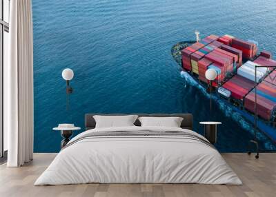 Aerial view container cargo ship sea freight shipping, Global business industry import export logistic transportation by container cargo ship, Container cargo ship commercial industry freight shipping Wall mural