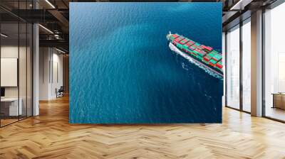 Aerial view container cargo ship sea freight shipping, Global business industry import export logistic transportation international by container cargo ship, Container ship commercial freight shipping. Wall mural