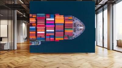 Aerial view container ship, Global business commercial freight shipping logistic import export transportation by container ship, Container ship industrial cargo business logistic freight forwarder. Wall mural