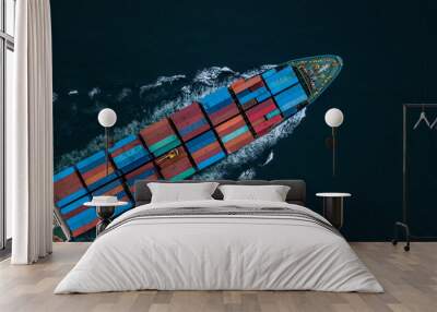 Aerial view container ship global business logistics import export freight shipping transportation, Container Ship vessel cargo ship carrier. Wall mural