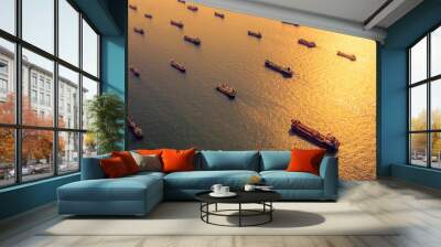 Aerial view oil and gas chemical tanker in open sea, Refinery Industry cargo ship. Wall mural