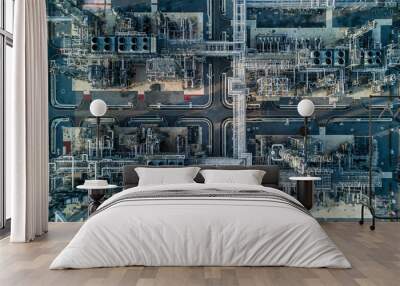 Aerial view oil refinery, refinery architecture building plant, refinery factory for city. Wall mural