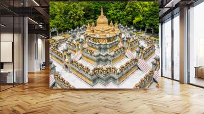 Aerial view sandstone pagoda in Wat Pa Kung Temple, Wat Prachakom Wanaram, Roi Et, Thailand. Wall mural