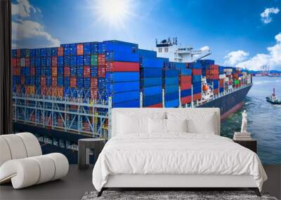 Container cargo ship, Freight shipping maritime vessel, Global business import export commerce trade logistic and transportation oversea worldwide by container cargo ship boat in the open sea. Wall mural