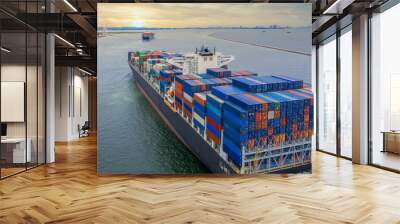 Container cargo ship, Freight shipping maritime vessel, Global business import export commerce trade logistic and transportation oversea worldwide by container cargo ship boat in the open sea. Wall mural