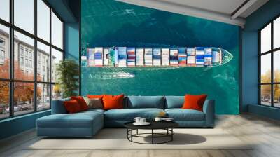 Container cargo ship  global business commercial trade logistic and transportation oversea worldwide by container cargo vessel, Container cargo freight shipping import export company. Wall mural