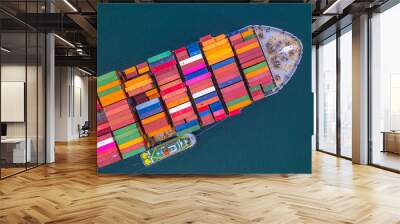 Container ship carrying container aerial view, Business import and export logistic and transportation of international by container ship in the open sea, with copy space. Wall mural