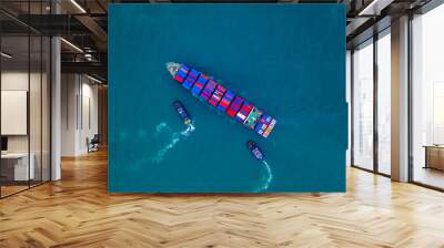 Container ship carrying container for import and export, business logistic and transportation by ship in open sea, Aerial view cargo container ship. Wall mural