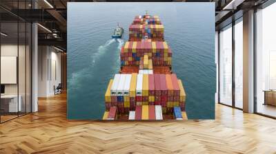 Container ship in seaport terminal, Container cargo vessel freight shipping company commercial worldwide, Freight transportation ship, Global transport cargo and logistic business import and export. Wall mural