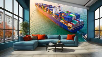 Container ship sailing through the ocean, Business logistics and transportation of International container ship in the ocean freight transportation. Wall mural