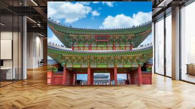 Gyeongbokgung palace in Seoul City, South Korea, Gyeongbokgung palace landmark of Seoul, South Korea, Korean wooden traditional house in Gyeongbokgung the main royal palace, Seoul, South Korea. Wall mural