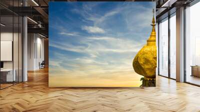 Kyaiktiyo Pagoda, Golden Rock bueatuful landmark  buddhist pilgrimage site in Mon State, Burma, one of the top destinations and a spectacular site, Myanmar, Asia. Wall mural