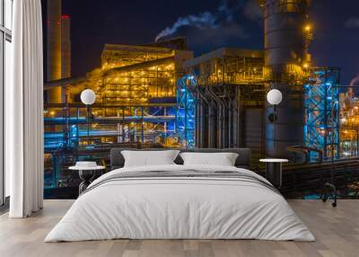 Power station, Combined heat power plant at night, Large combined cycle power plant. Wall mural