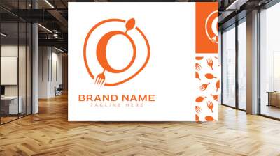 Hand drawn alphabet letter O logo using Spoon, Fork in a circle with color variation and pattern in orange color theme for creative branding design Wall mural