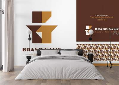 Human interaction Logo for healthcare, business, trade using letters i and t with pattern and coffee brown two color combination Wall mural