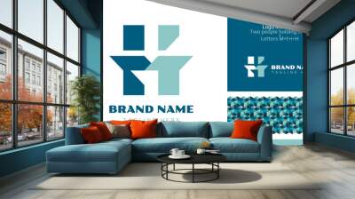 Human interaction Logo for healthcare, business, trade using letters M, H, i and t with pattern and blue two color combination Wall mural