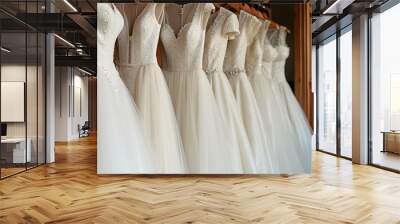 Wedding dressess on a hanger Wall mural