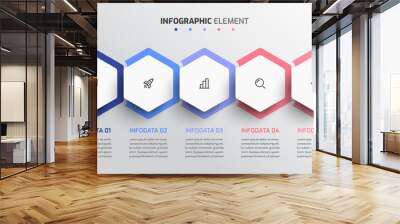 Business Infographic Presentation with Hexagon Label 5 Option and Icon Wall mural