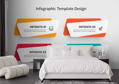 Business Infographic Template Creative Design with Abstract Label Icon and 4 Option for Presentation Wall mural