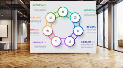 Business infographic template with Thin Line circle label 7 options and icon for presentation Wall mural