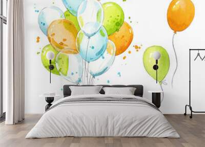 bunch of colorful air balloons watercolor illustration Wall mural