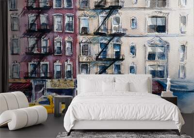 Busy New York street. Watercolor sketch Wall mural